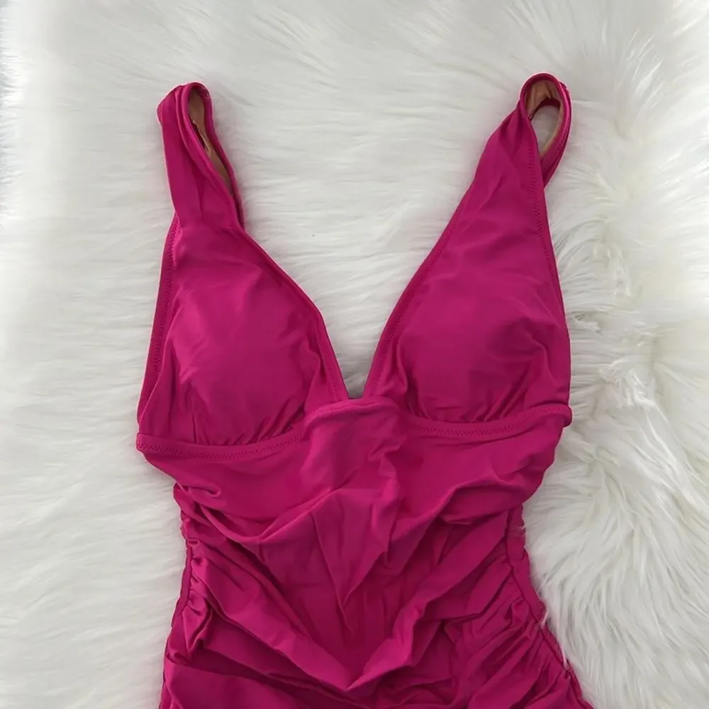 J.Crew Women's Ruched V-neck One-piece - Radiant Fuchsia - 4 - New with tags